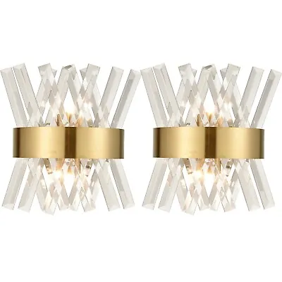 Mid-Century Modern 2-Light Wall Sconce Set Of Two With Glass Rods Brass Finish • $115.99