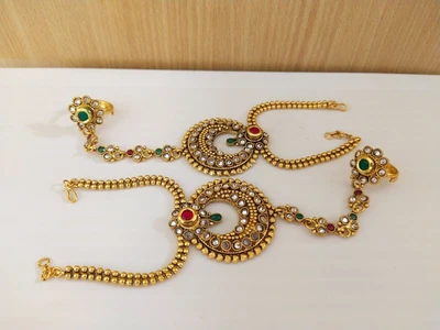 £24.26 • Buy Indian Jewelry Hath Punja Bollywood Ethnic Gold Plated Bracelet With Rings