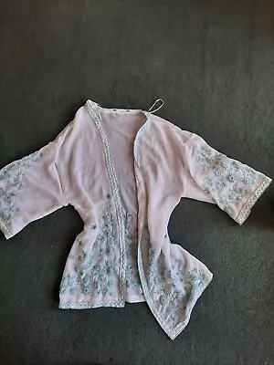£1.99 • Buy Sheer Kaftan Jacket Throwover Green Floral Embroidery Summer Festival Beach