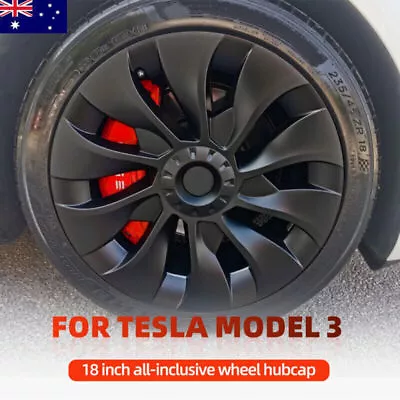 4X Tesla Model 3 Wheel Cover Caps 18 Inch Rim Hubcap Hub Cap Matt Black AU • $45.80