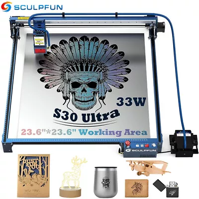 SCULPFUN S30 Ultra 33W Laser Engraving Machine 600x600mm W/ Air Assist Kit Q2O6 • $934.99