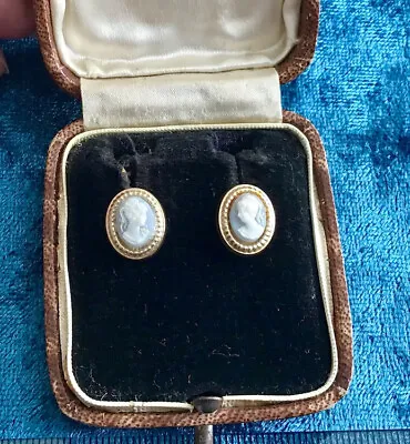 £19.99 • Buy Classic Vintage 9ct Gold & Blue Cameo Set Pierced Earrings