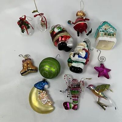 Vintage Varity Christmas Ornaments Santas Bear Moon Elk Crystal House Lot Of 12 • $75