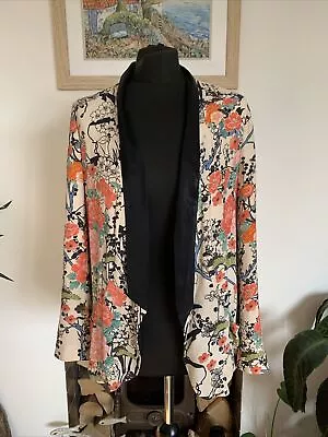 ZARA Floral Print Colourful Cream Oriental BLAZER JACKET Kimono Coat - Size S • $48.53