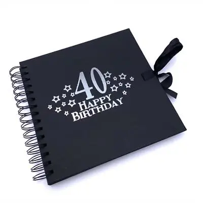 40th Birthday Black Scrapbook Guest Book Or Photo Album With Silver Script • £14.99