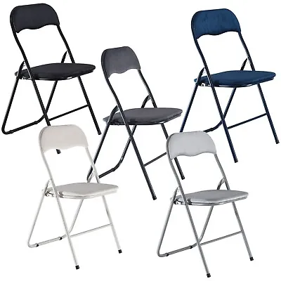 4 Pc Folding Lightweight Chair Set Portable Metal Frame PVC Velvet Ribcord Seats • £35.99