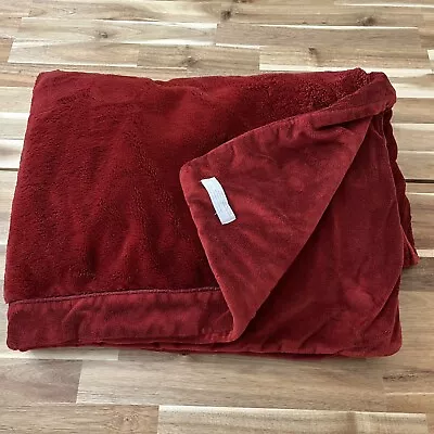 RESTORATION HARDWARE RH Red Fleece Reversible Short Faux Fur Throw Blanket 62X44 • $69.99