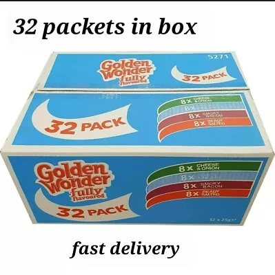 £11.99 • Buy Golden Wonder Fully Flavoured Box Deals 32 Packs Of 25 Gram Each 4 Falvours