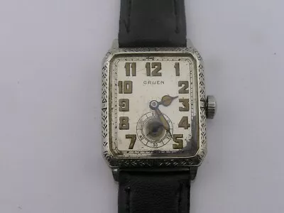 Vintage Gruen Art Deco Watch Fancy Engraved Case White Gold Filled 15j Cal 179 • $65