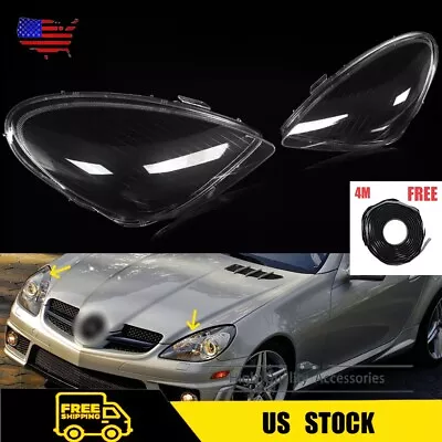 L + R Front Headlight Lens Cover Shell + Glue For 2005-11 Mercedes-Benz SLK R171 • $223.59