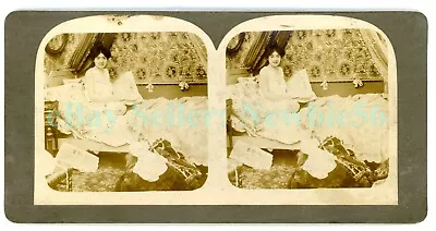 Risque - FRENCH BEAUTY IN NIGHTGOWN IN BED  - Vintage Stereoview Beauty • $19.99