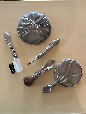 Vintage Silverplate Make-up Vanity Set-2 Mirrors-eyebrow And Shadow Brushes • $13