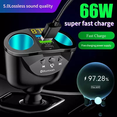 3 USB Car Charger Cigarette Lighter FM PD QC3.0 66W Bluetooth Socket Splitter • $14.12