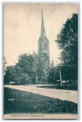 Napoleon Ohio Postcard Catholic Church Exterior Building C1910 Vintage Antique • £28.88