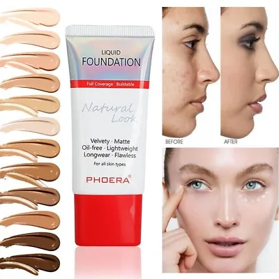 £3.99 • Buy PHOERA Matte Liquid Skin Foundation Full Coverage Long Lasting Light Face Makeup