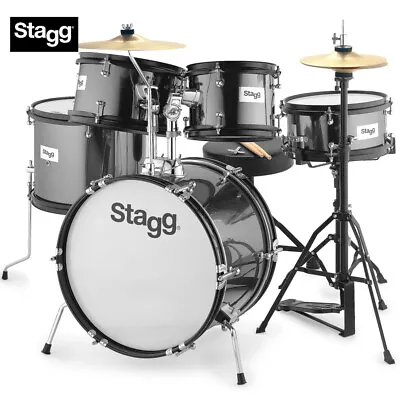 Stagg TIM516-JR 5 Piece Complete Junior Drum Set - BLACK + Sticks Cymbals Seat • $289.99