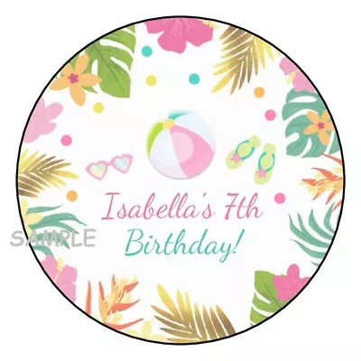 12 Personalized Pool Party Birthday Stickers Labels Favors Beach Ball Tags  • $4.99