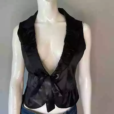 MKM DESIGNS Front Tie Vest Collared Ruffles Satin Black Size 6 • $20