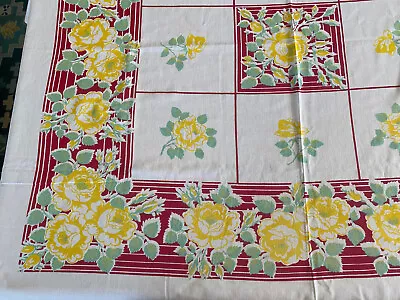 Vintage 50's Yellow Rose Tablecloth - Excellent Condition 46 X 56 • $39.99