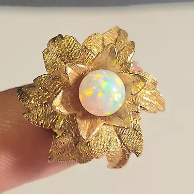 14k Yellow Gold Opal Flower Ring Heavy 7.4g Sz 4.74 Vintage Handmade Piece  • $499