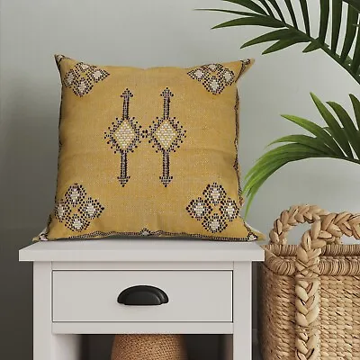 Moroccan Handmade Pillow Cover In Washed Yellow 18x18  Sabra Kilim Cushion Cover • $70.39