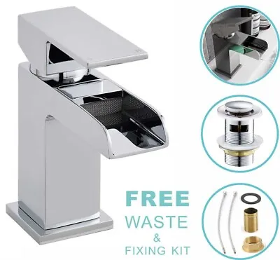£21.50 • Buy Chrome Square Waterfall Cloakroom Basin Mixer Tap Sink Mono Bathroom & Waste