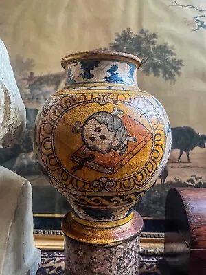 Antique 17th Century Istoriato Style Italian Maiolica Albarello Skull Drug Jar • £20