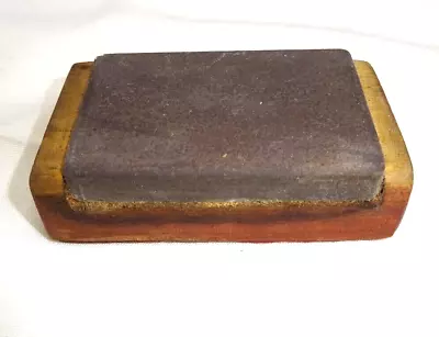 Vintage Fine Stone Barber Shaving Razor Hone Block 3  Wood Base Felt Backing Bh • $19.90