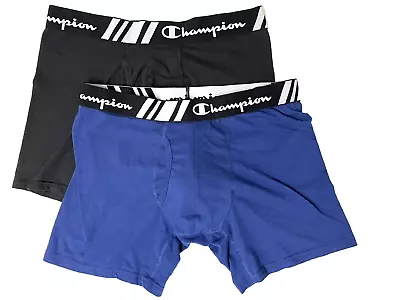 NEW 2 Pack Champion Boxer Briefs Mens L 6  Ins Cotton Stretch Blue Black Lightwt • $15.97