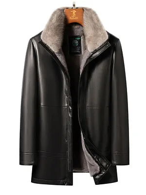Sheepskin Coat Mens Mid-length Mink Collar Velvet Jacket High-end Leather Jacket • $271.43