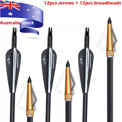 12pcs 31inch Archery Carbon Arrows Hunting Arrows Broadheads Compound Bow Arrows • $21.61
