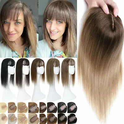 Women Topper Clip In Remy Human Hair Toupee Hairpiece Mono Silk Base Top Wigs UK • £111.77