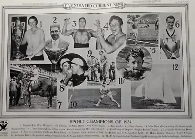 Jan 2 1935 Illus News Poster Sports Champions Of 1934 Daffy Dizzy Dean Max Baer • $22.40