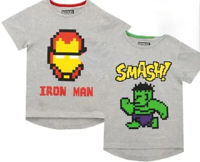 BNWT BOYS MARVEL PACK OF 2 X SUPER QUALITY TSHIRTS HULK & IRON MAN AGE 4-5 YEARS • £10.99