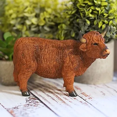 Highland Cow Resin Statue | Scottish Home Garden Ornament Scotland Cattle Animal • £26.99