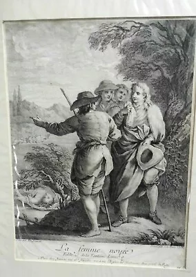 Engraving 18th Century French  1736 La Fontaine La Femme Noyee  JEURAT  Rare • £38