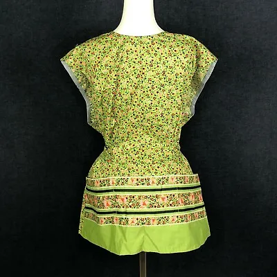 VINTAGE Handmade Full Work Apron Chore Housework Hearts Floral Green Pink Pocket • $45.83