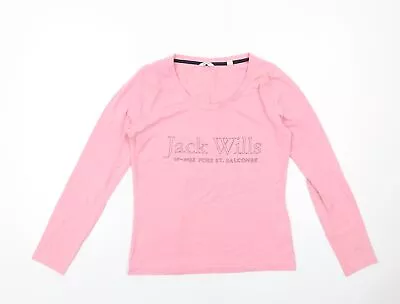 Jack Wills Womens Pink Cotton Basic T-Shirt Size 10 Round Neck • £8