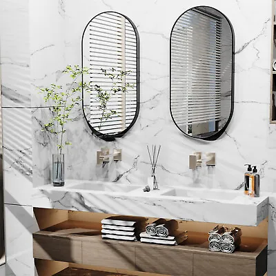 Black Mirror For Bathroom Entryway Oval Wall Mounted Vanity Mirror Metal Frame • $69.91