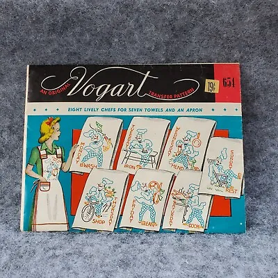 VTG Vogart Chef Embroidery Transfers Weekdays Tea Towels Uncut Patterns 1960's  • $9