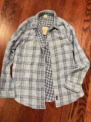 NEW Faherty Women’s REVERSIBLE Button Up Blue Plaid Long Sleeve Shirt Size L • £47.45