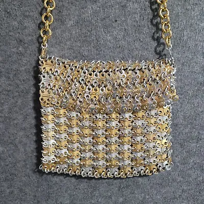 Walborg 1960s Gold & Silver Metal Tab Link Purse Mod Gogo Paco Rabanne Style Bag • $164.62