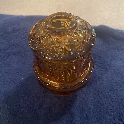 Vintage Indiana Glass Stars And Bars Amber Fairy Lamp Light Candle Holder • $14