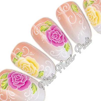 £2.15 • Buy Rose Nail Water Decals Nail Stickers Transfers Pink & Yellow Flowers Roses G086
