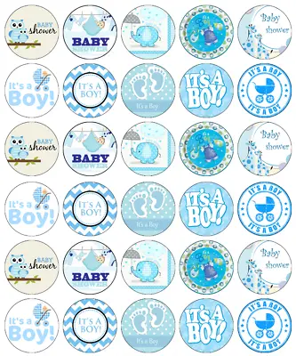 30x Baby Shower Boy Blue Cupcake Toppers Edible Wafer Paper Fairy Cake Toppers • £2.59
