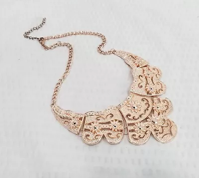 Byzantine Style Copper Tone Filigree Decorative Tile Bib Collar Choker Necklace • $8.48