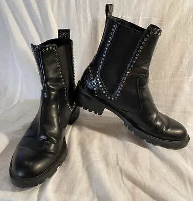 $18 • Buy Zara Chelsea Studded Ankle Boots Womens Size US 6.5 EU 37 Black Leather Booties