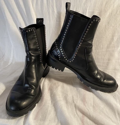 $18 • Buy Zara Chelsea Studded Ankle Boots Womens Size US 6.5 EU 37 Black Leather Booties