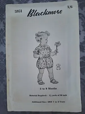 £8.50 • Buy 50s Blackmore Paper Sewing Dress Pattern 3 - 9 Months Romper Suit Shorts 