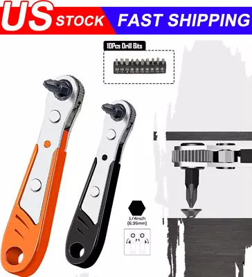 Ratcheting Right Angle Screwdriver Hex Drive 90 Degree Offset + 10pc Bits Set! • $7.49